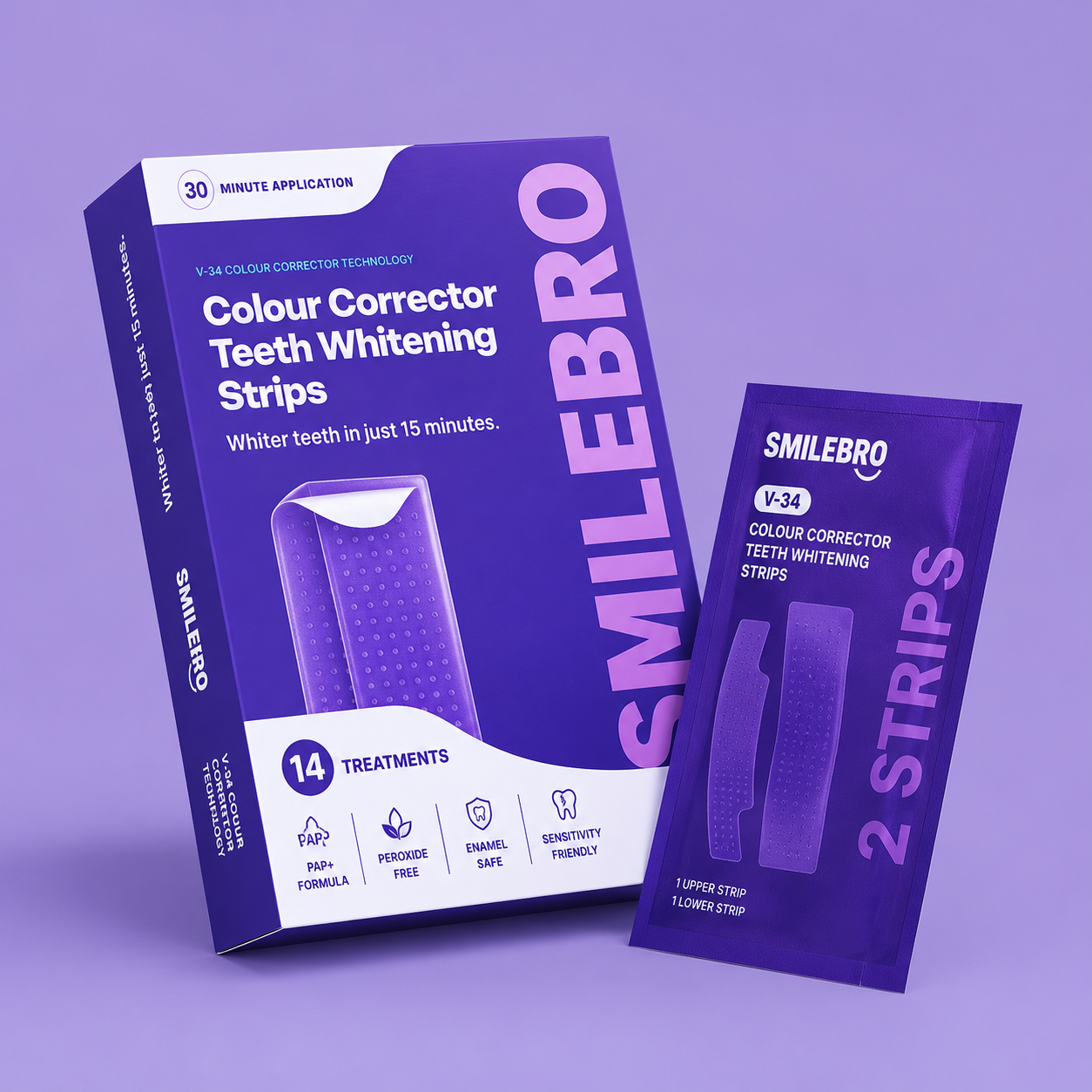 Smile Bro V-34 PAP+ Teeth Whitening Strips – 42 Strips (14 Treatments)