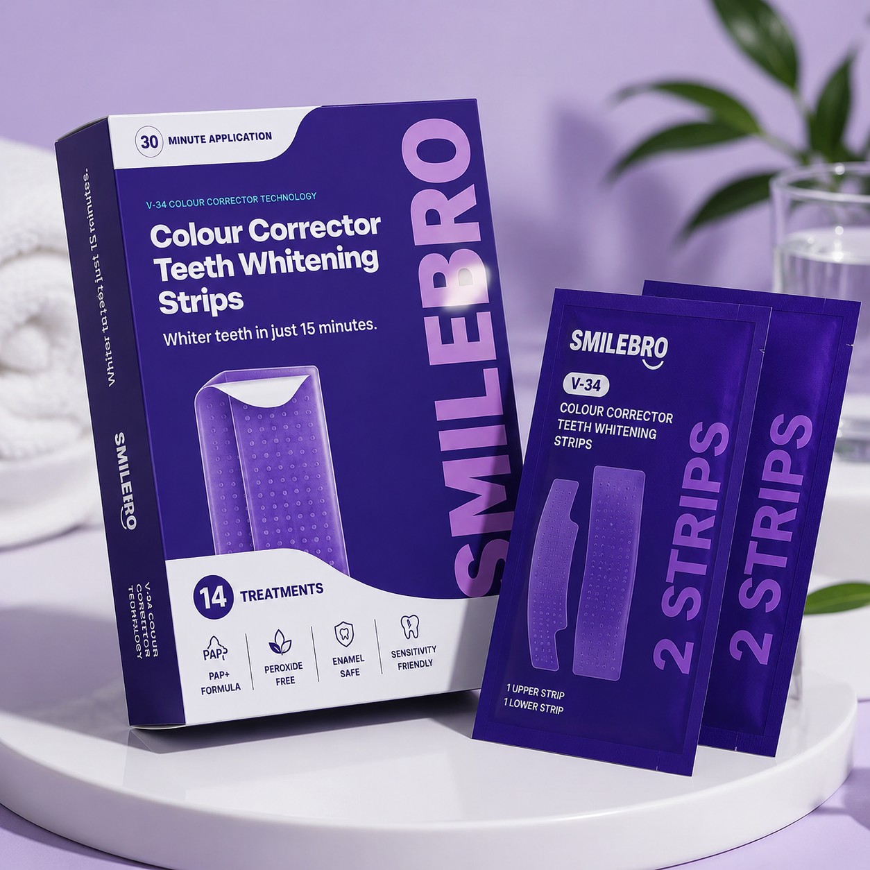 Smile Bro V-34 PAP+ Teeth Whitening Strips – 42 Strips (14 Treatments)